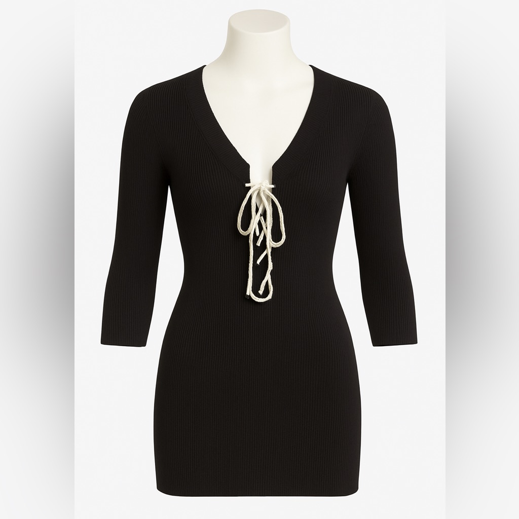 Louis Vuitton Black Ribbed Lace-Up Knit Top Size Small